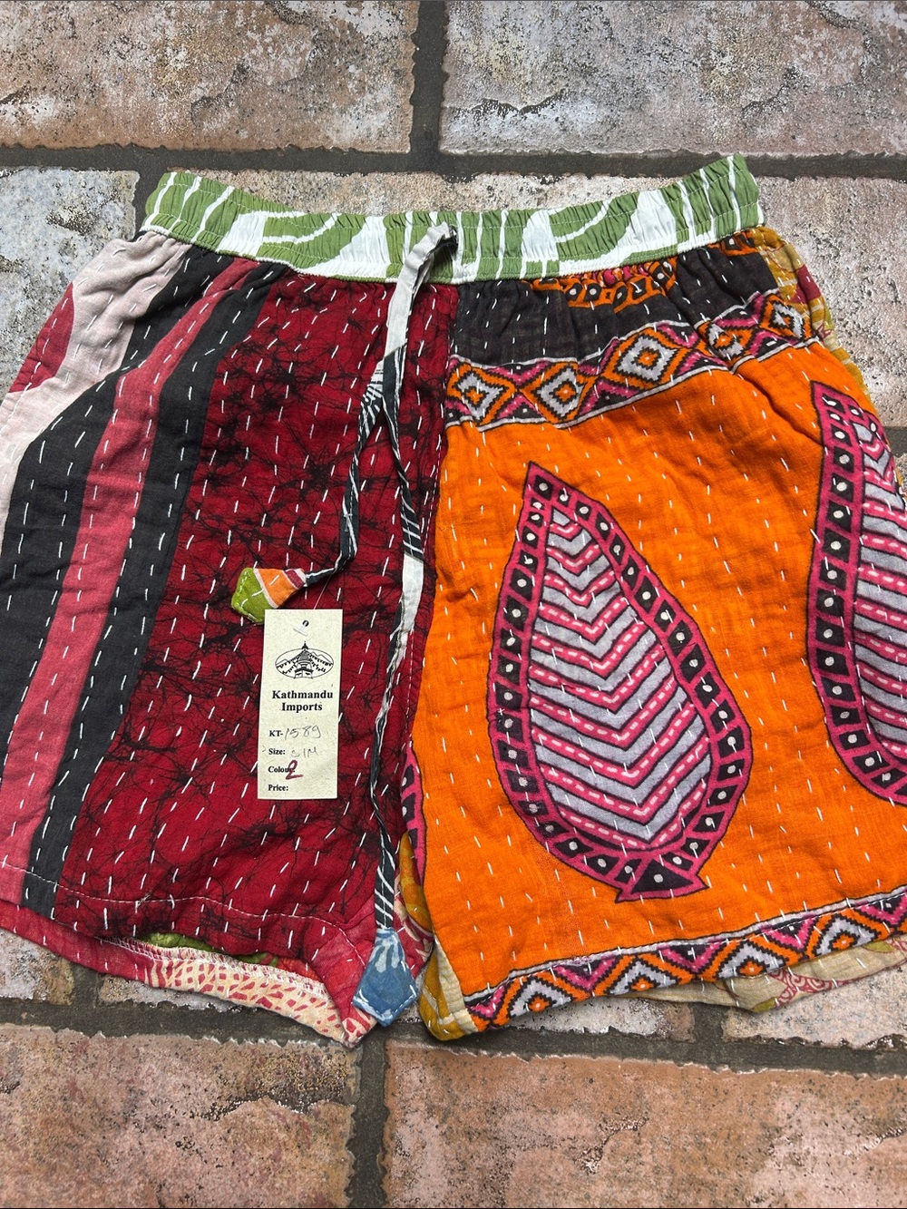 Kathmandu Imports Women's High-Waist Patchwork Shorts in Orange & Burgundy